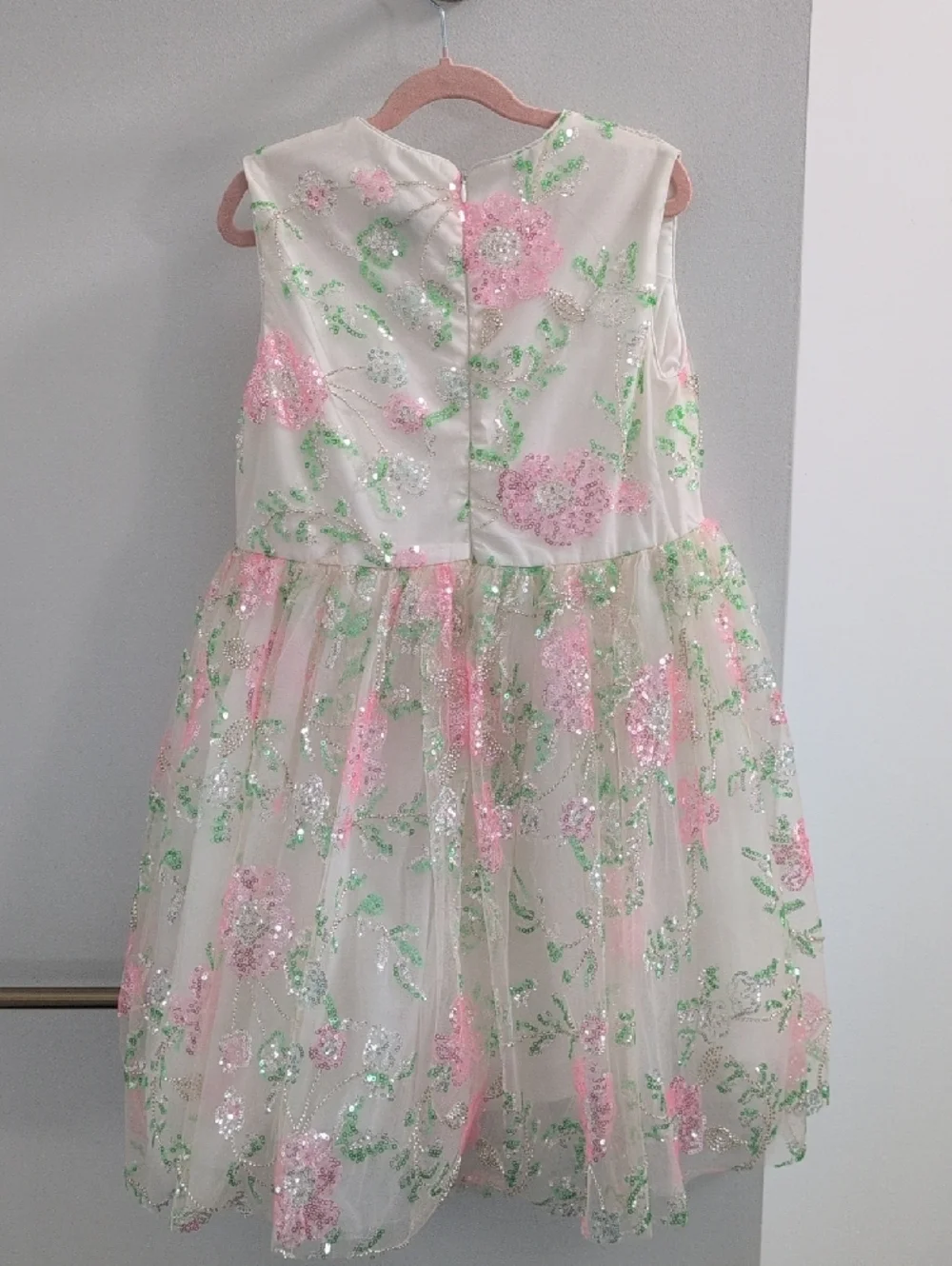 Lola + The Boys White Floral Sequin Girls' Formal Dress - Pink & Green